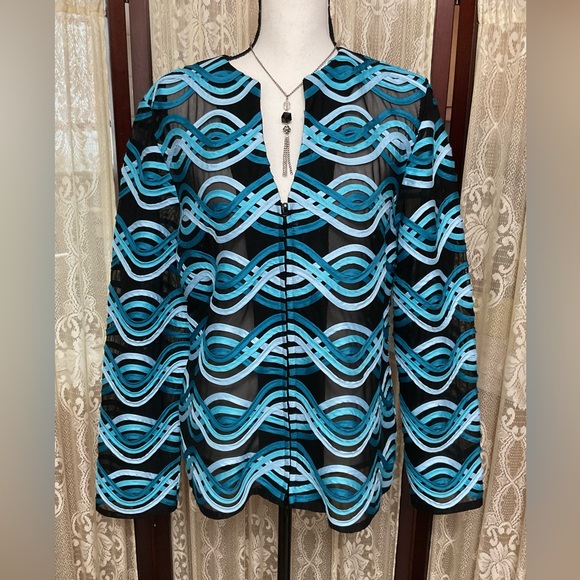 Weavz Jackets & Blazers - WEAVZ WAVY DESIGN OVER BLACK SHEER ZIP UP JACKET - SZ LARGE